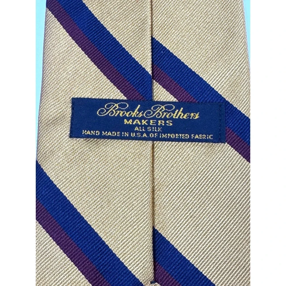 Brooks Brothers Makers Silk Repp Tie Gold Blue Burgundy Striped Made‎ in USA